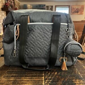 Large Gray Baby Diaper Bag Tote with Tassel Accent